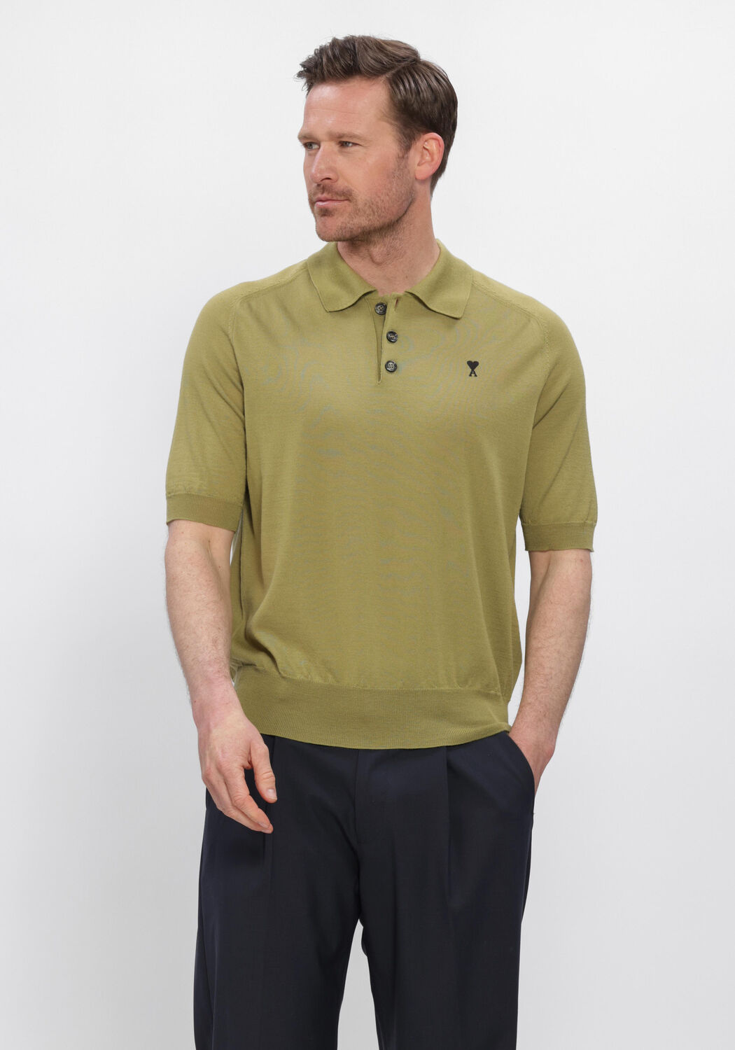 Groene AMI PARIS Polo SHORT SLEEVES POLO WITH CONTRASTED AMI DE COEUR - large