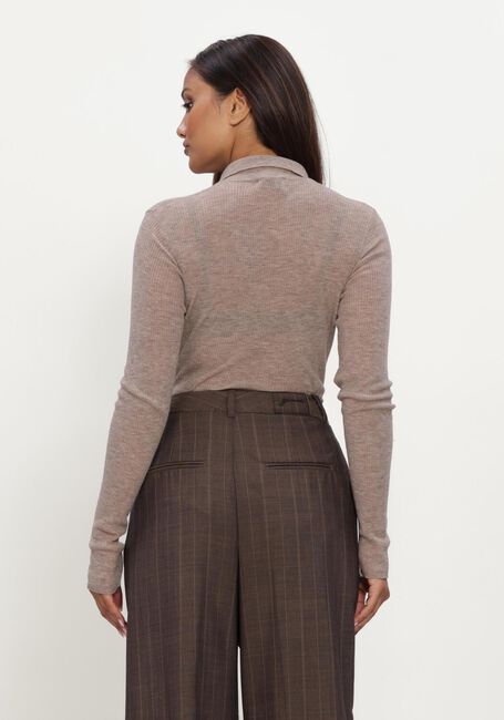 Taupe GANNI Polo SHEER WOOL RIBBED POLO - large