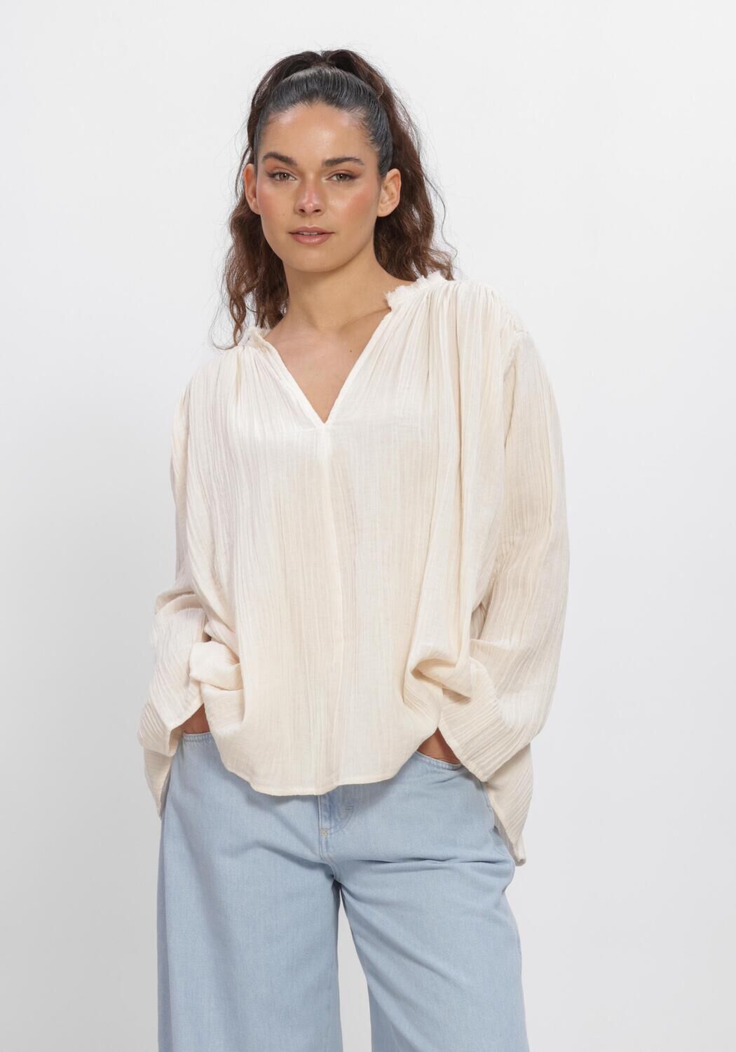 Ecru SEA ME HAPPY Top SENCHA BLOISE WRINKLED COTTON - large