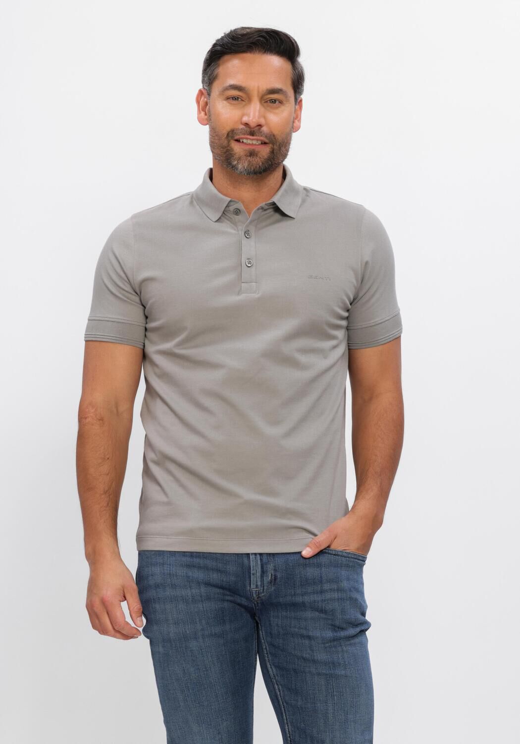 Genti Polo Heren Polo 3 Button Ss 1219, Maat: L, Kleur: Taupe afbeelding 1