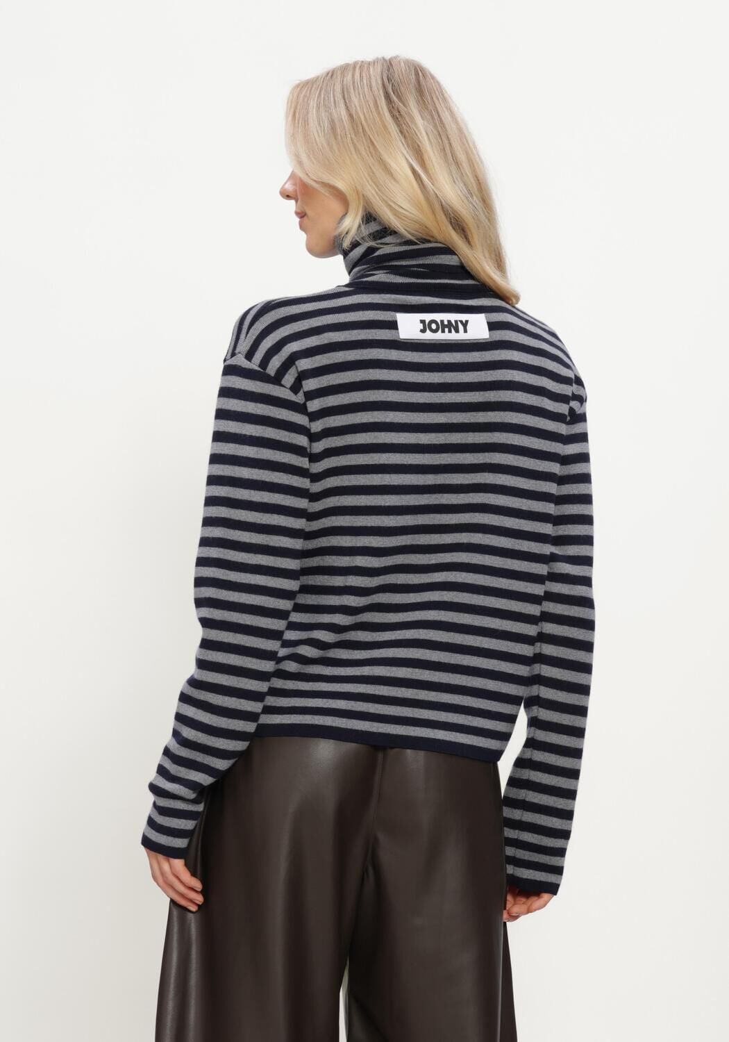 Donkerblauwe JOHNY Trui FREDERIC CASHWOOL ROLLNECK STRIPES - large