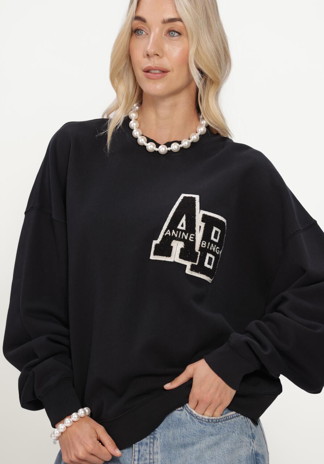 Zwarte ANINE BING Sweater MILES OVERSIZED SWEATSHIRT LETTERMAN - large