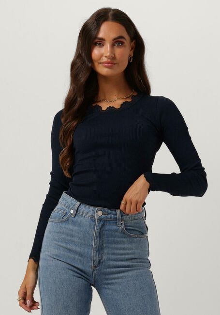 Donkerblauwe ROSEMUNDE Top BABETTE SILK T-SHIRT LACE - large