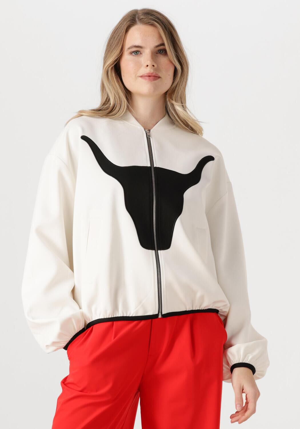 Alix the Label Jack Dames Ladies Woven Bull Bomber, Maat: L, Kleur: Wit