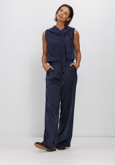 Donkerblauwe DANTE6 Wijde broek JULES SATIN SMART PANTS - large