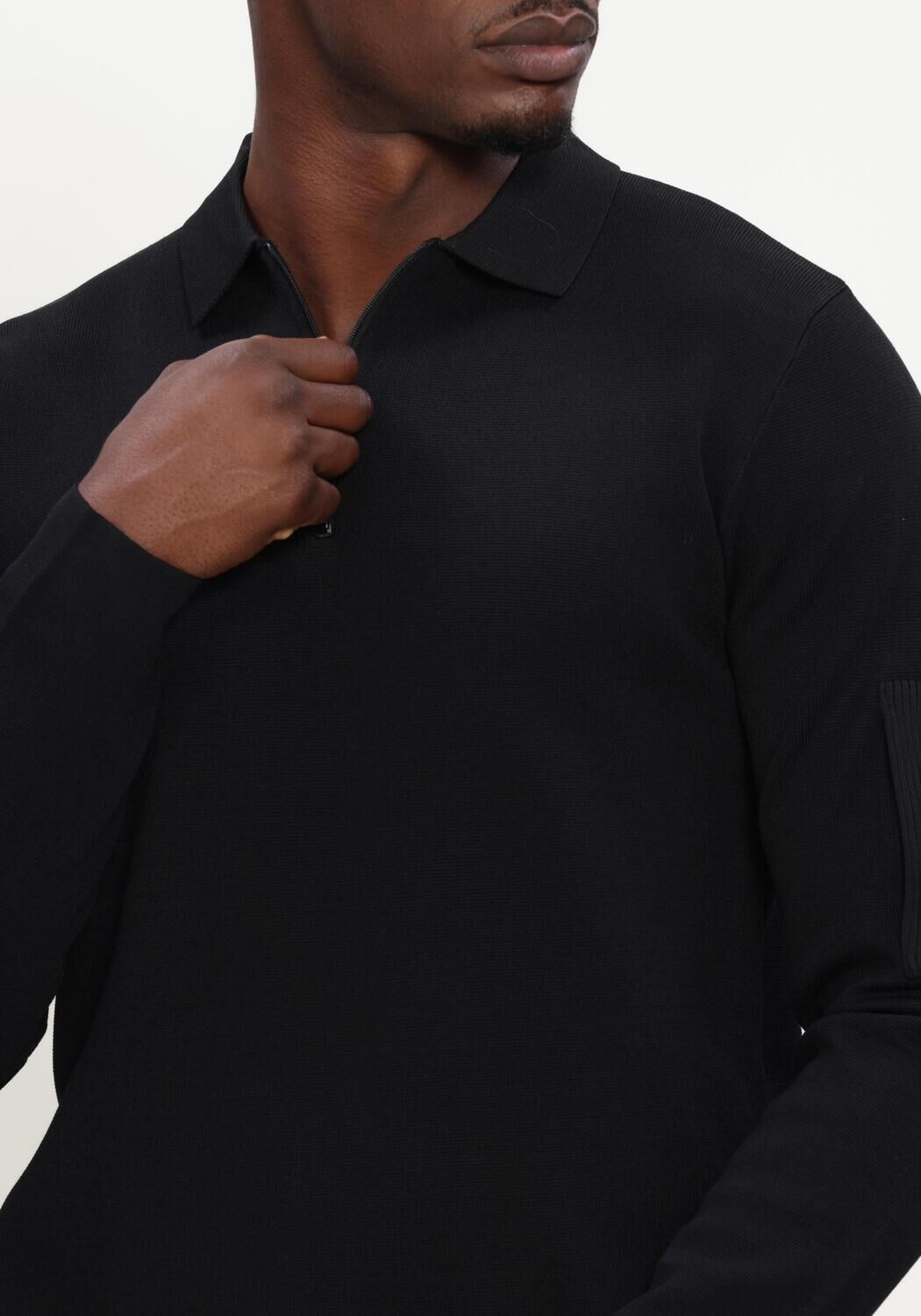 Zwarte GENTI Trui POLO ZIP LS - large