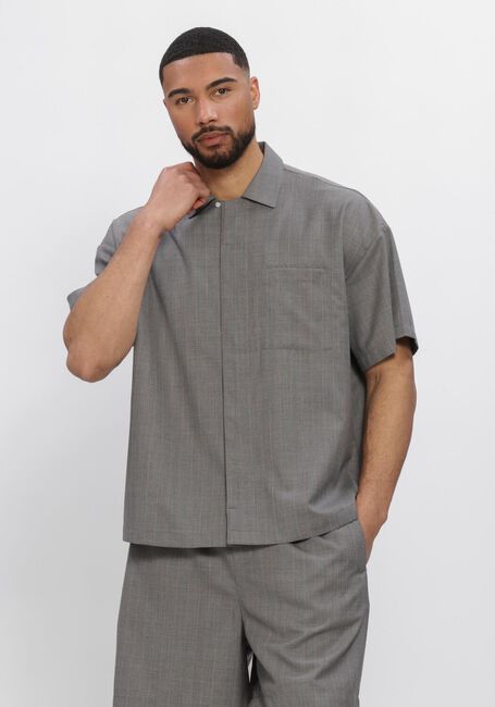 Grijze NEW AMSTERDAM SURF ASSOCIATION Casual overhemd WIJK SHIRT WOOL GREY WITH PINK PINSTRIPES - large