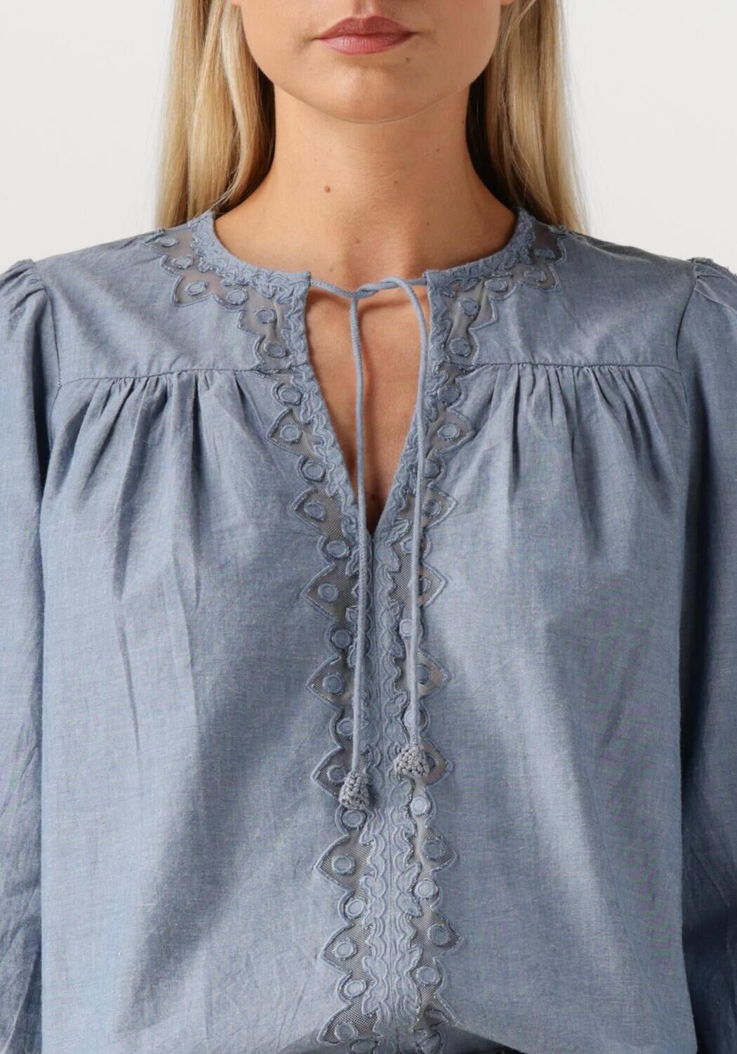 Blauwe ULLA JOHNSON Blouses KADY LONG SLEEVE BLOUSE - large