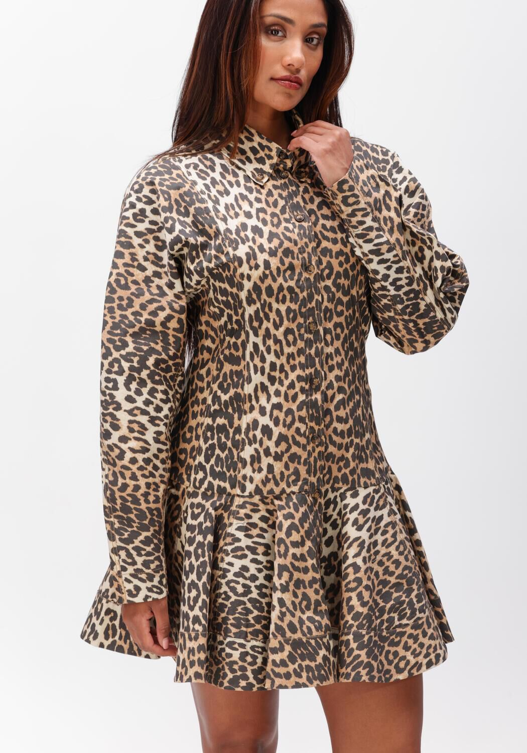 Multi GANNI Mini jurk PRINTED STRETCH COTTON MINI SHIRT DRESS - large