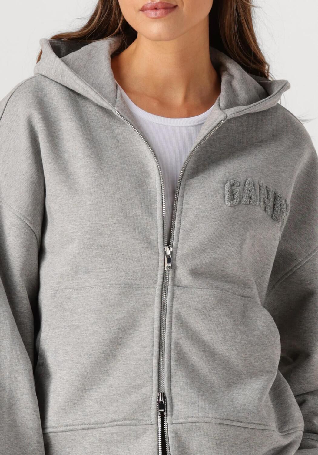 Grijze GANNI Truien/vesten HEAVY TERRY JERSEY ZIP HOODIE - large