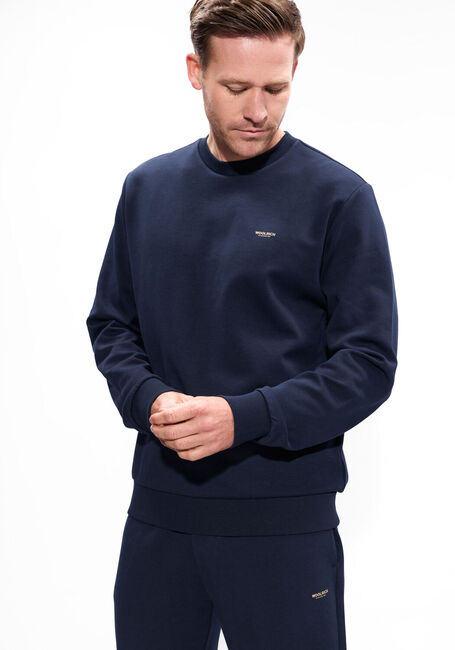 Donkerblauwe WOOLRICH Trui LOGO INTERLOCK CREWNECK - large