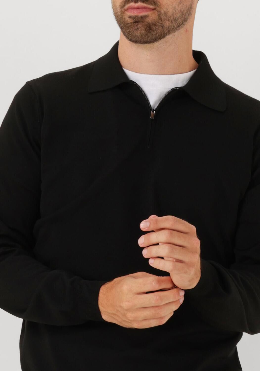 Zwarte FILIPPO DE LAURENTIIS Trui POLO ZIP ML R MERINO - large