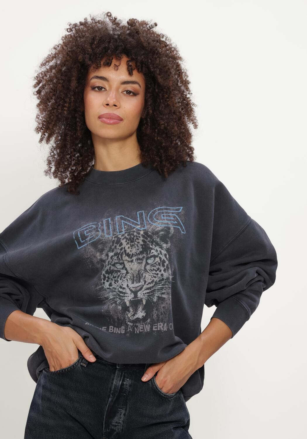 Donkergrijze ANINE BING Sweater MILES SWEATSHIRT LEOPARD MUSE - large