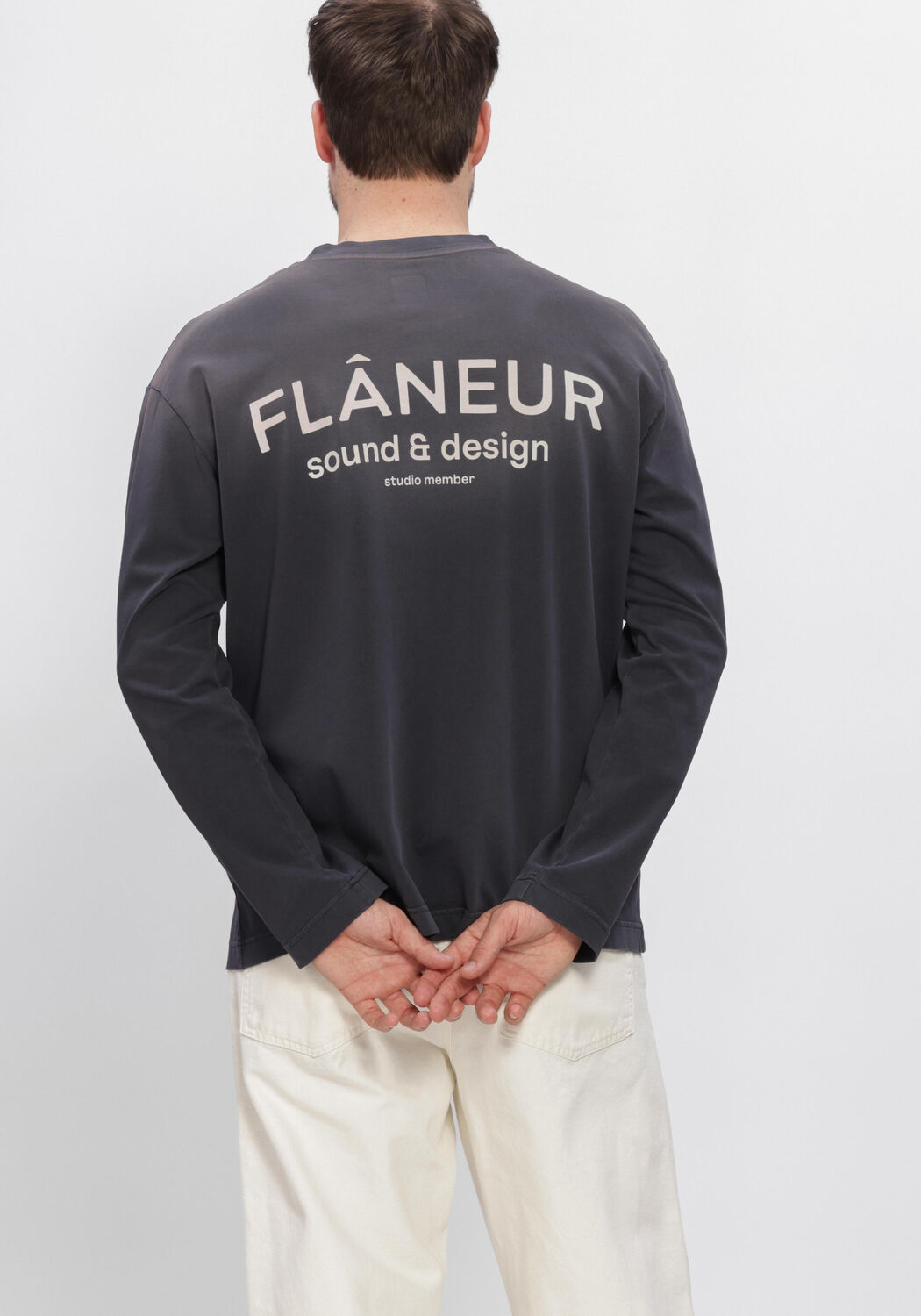 Grijze FLANEUR T-shirt SOUND + DESIGN LONGSLEEVE WASHED - large