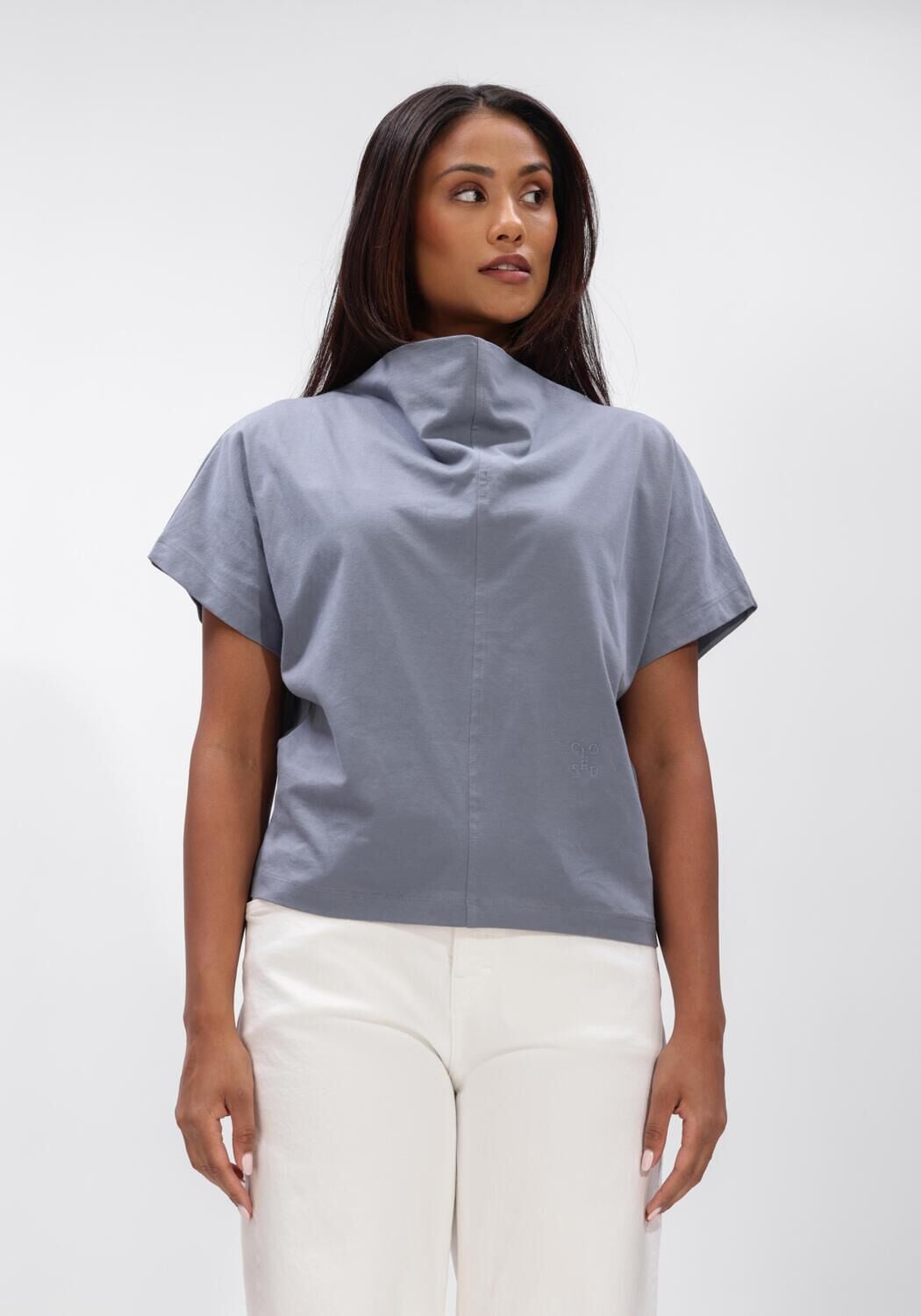 Blauwe CLOSED Top DRAPED NECK T-SHIRT - large