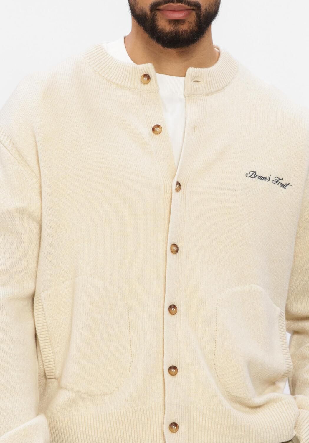 Ecru BRAM'S FRUIT Vest SCRIPT LOGO BUTTON-UP KNIT - large
