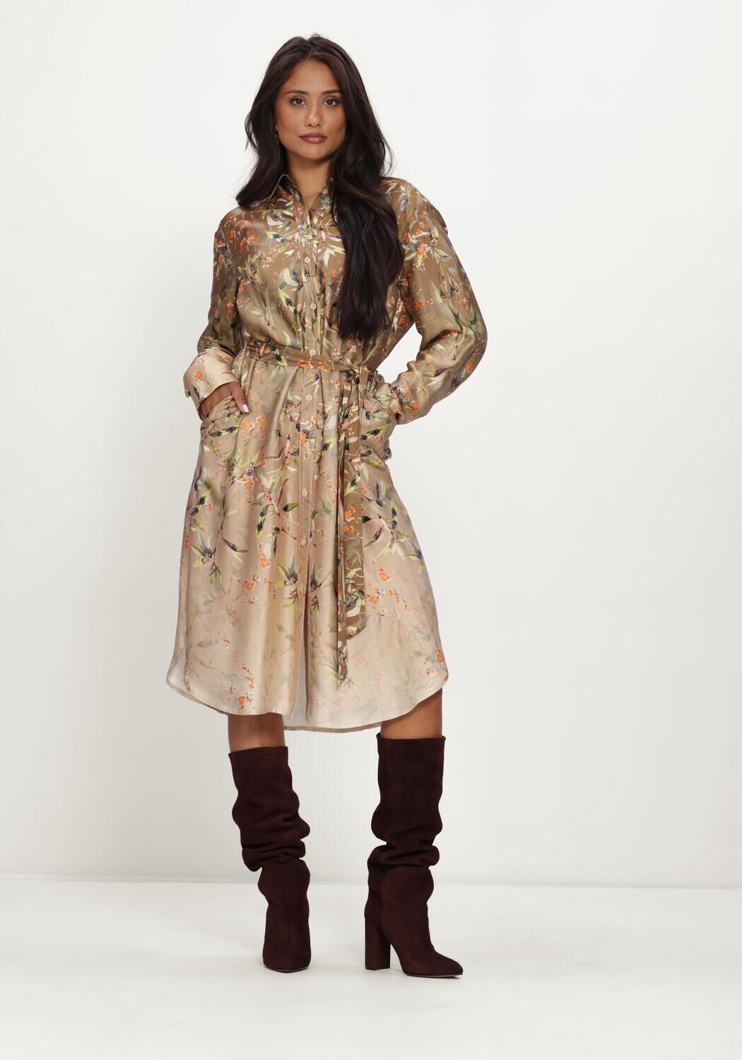 Khaki RIANI Maxi jurk KLEID - large