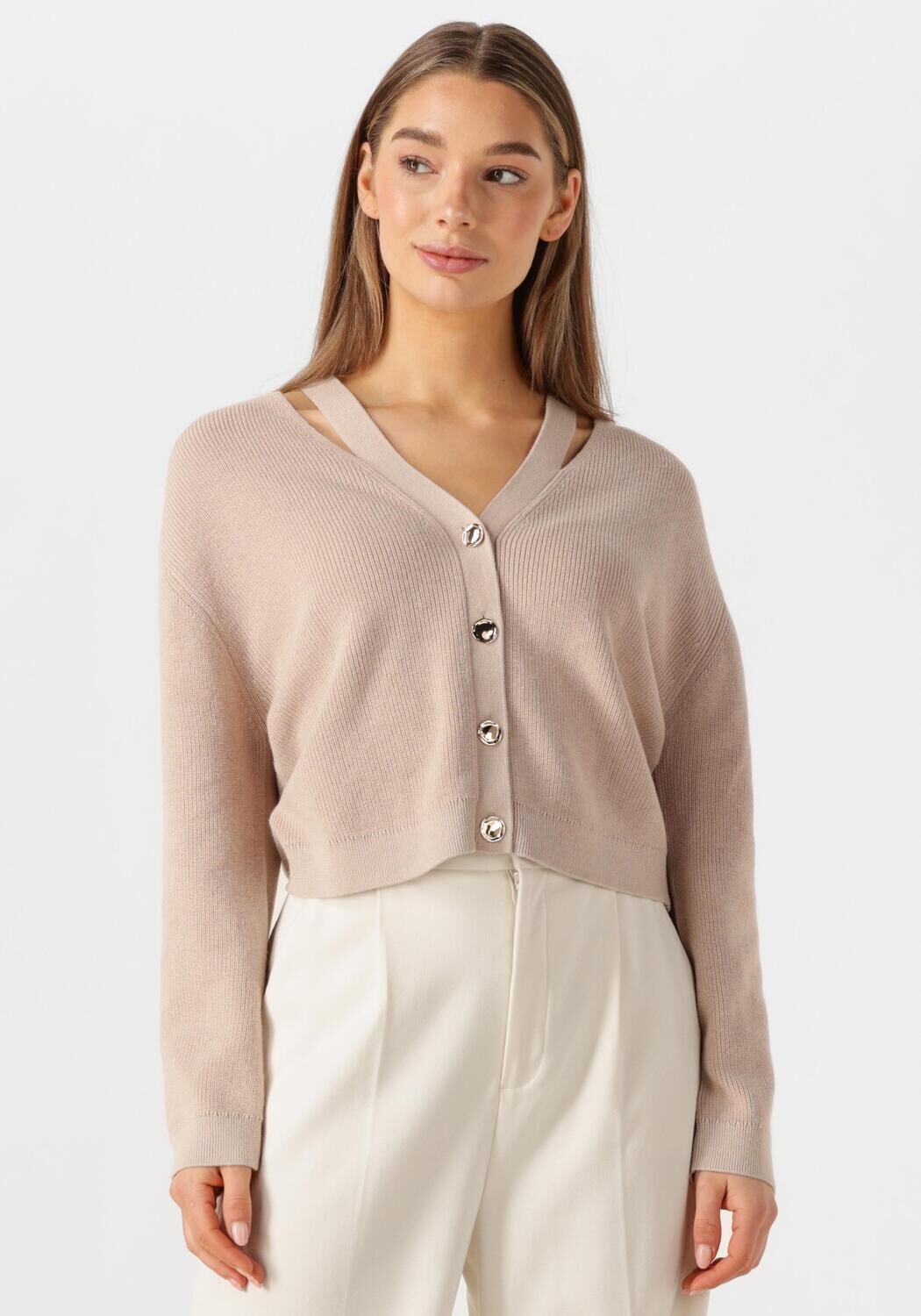 Dante6 Vest Dames Jeny Rib Knit Cardigan, Maat: 42, Kleur: Beige afbeelding 1