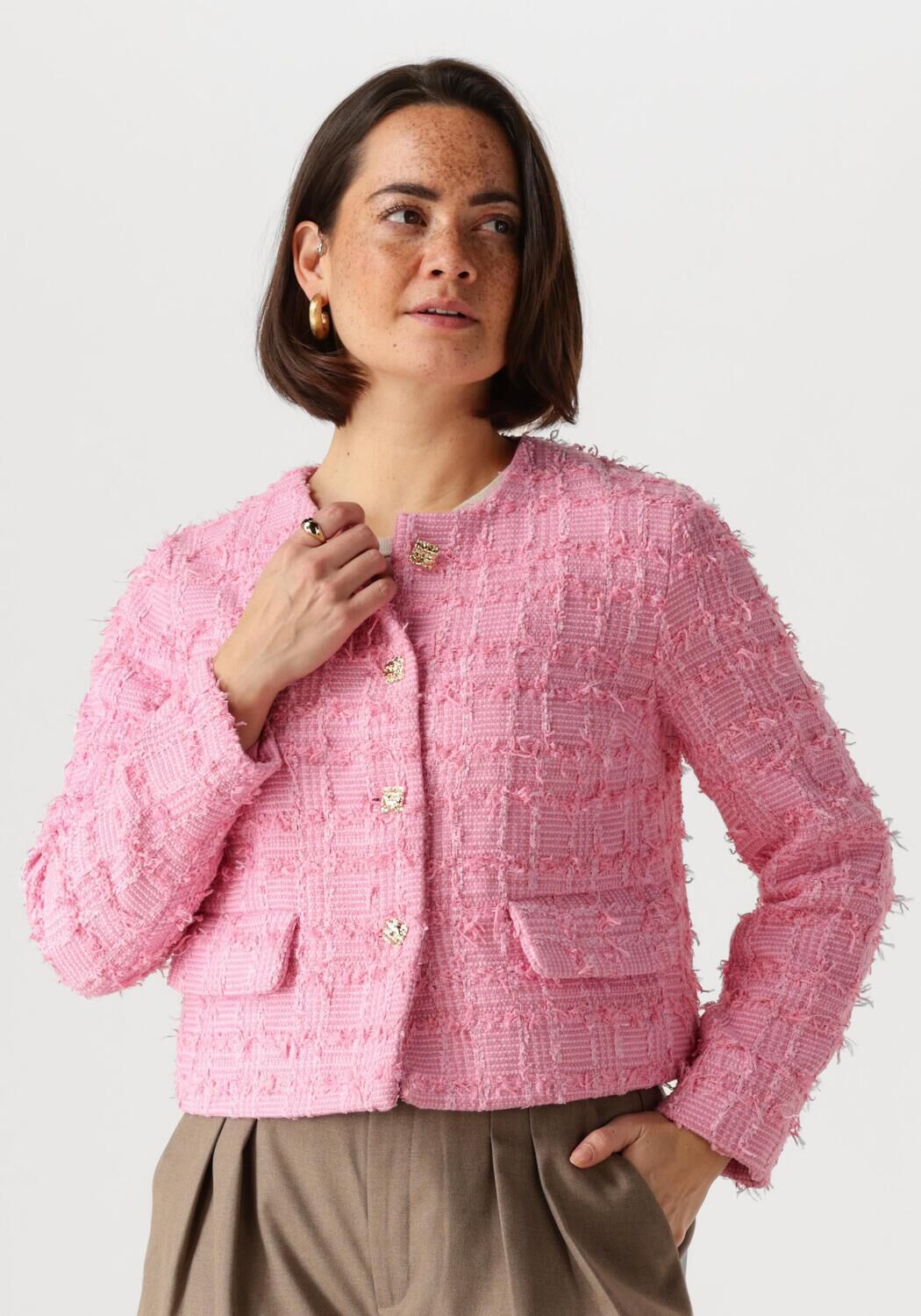 Co'Couture Blazer Dames Calacc Check Boucle Jacket, Maat: XL, Kleur: Roze
