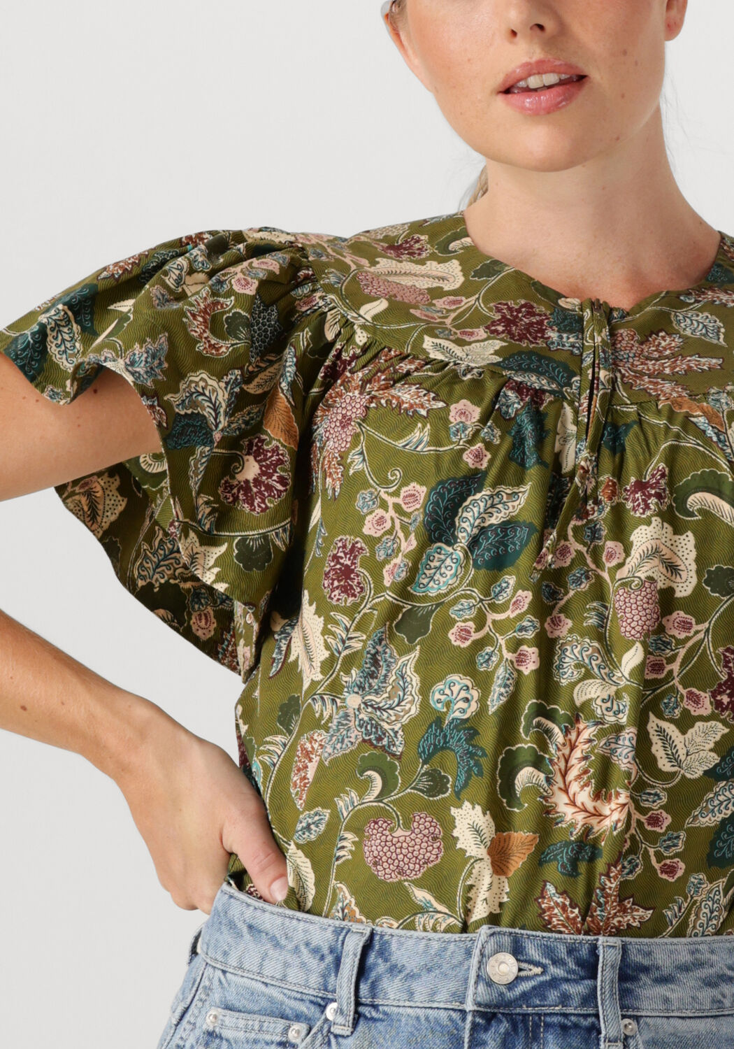 Groene ULLA JOHNSON Blouses PERLINE FLUTTER SLEEVE BLOUSE - large