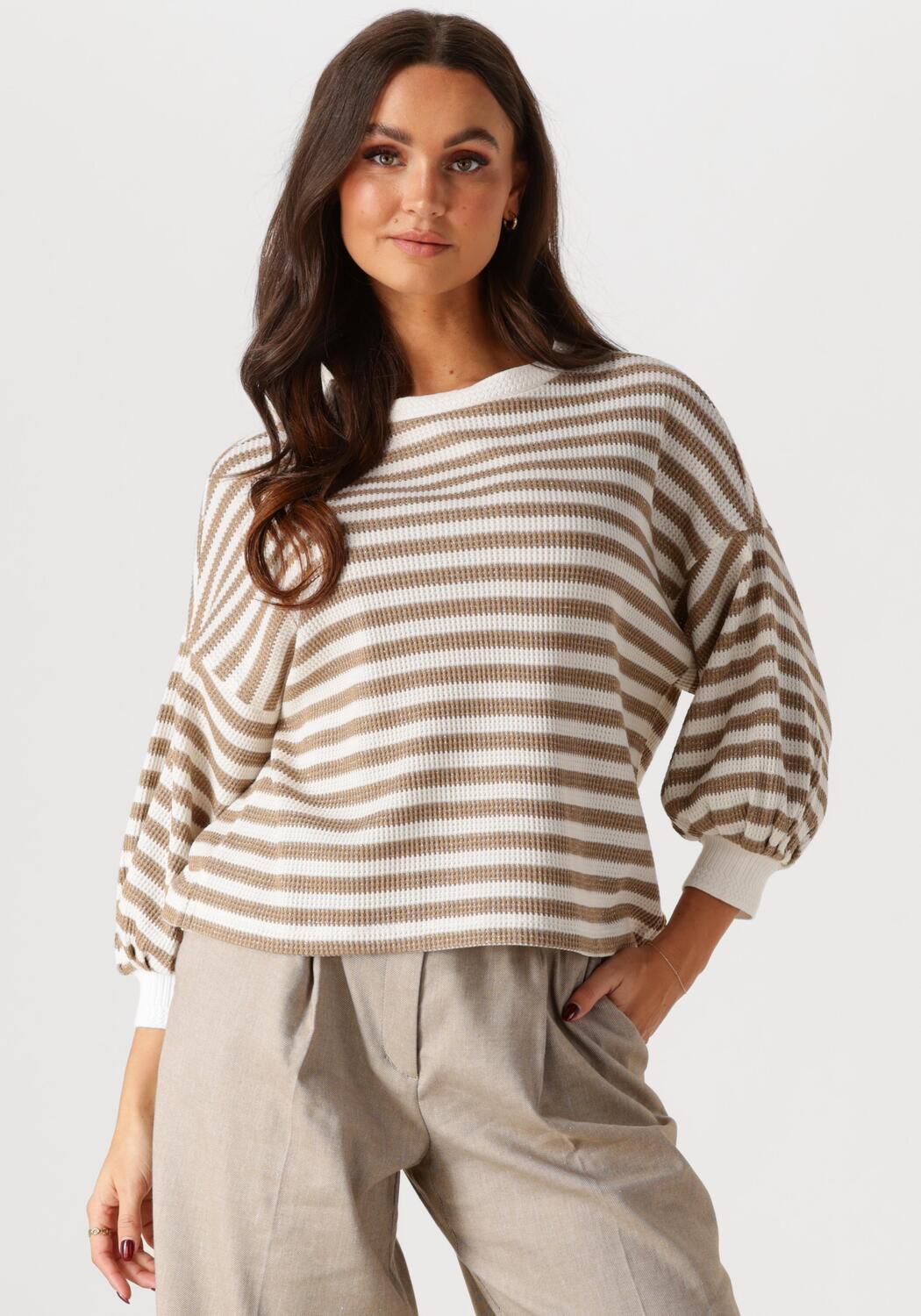 Summum Sweater Dames Jersey Sweater Waffle Lurex Stripe, Maat: S, Kleur: Beige afbeelding 1