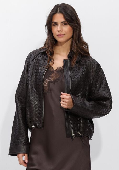 Bruine SECOND FEMALE Leren jas VERMONT LEATHER JACKET - large