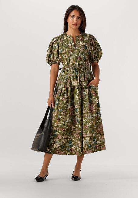 Groene ULLA JOHNSON Midi jurk ADRIANA SHORT SLEEVE MIDI DRESS - large