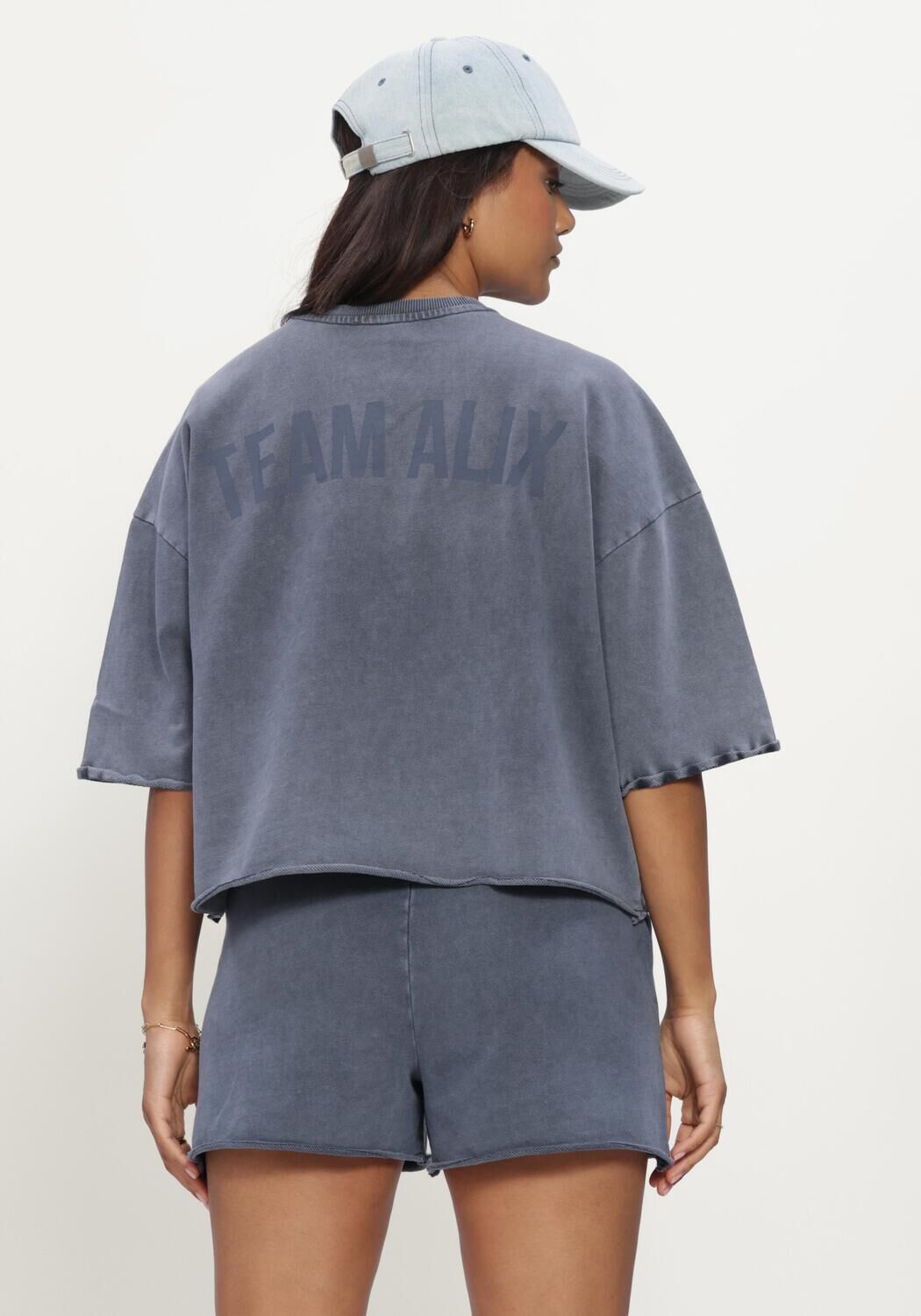 Blauwe ALIX THE LABEL Tops & T-shirts LADIES KNITTED CUT SEAM SWEAT T-SHIRT - large