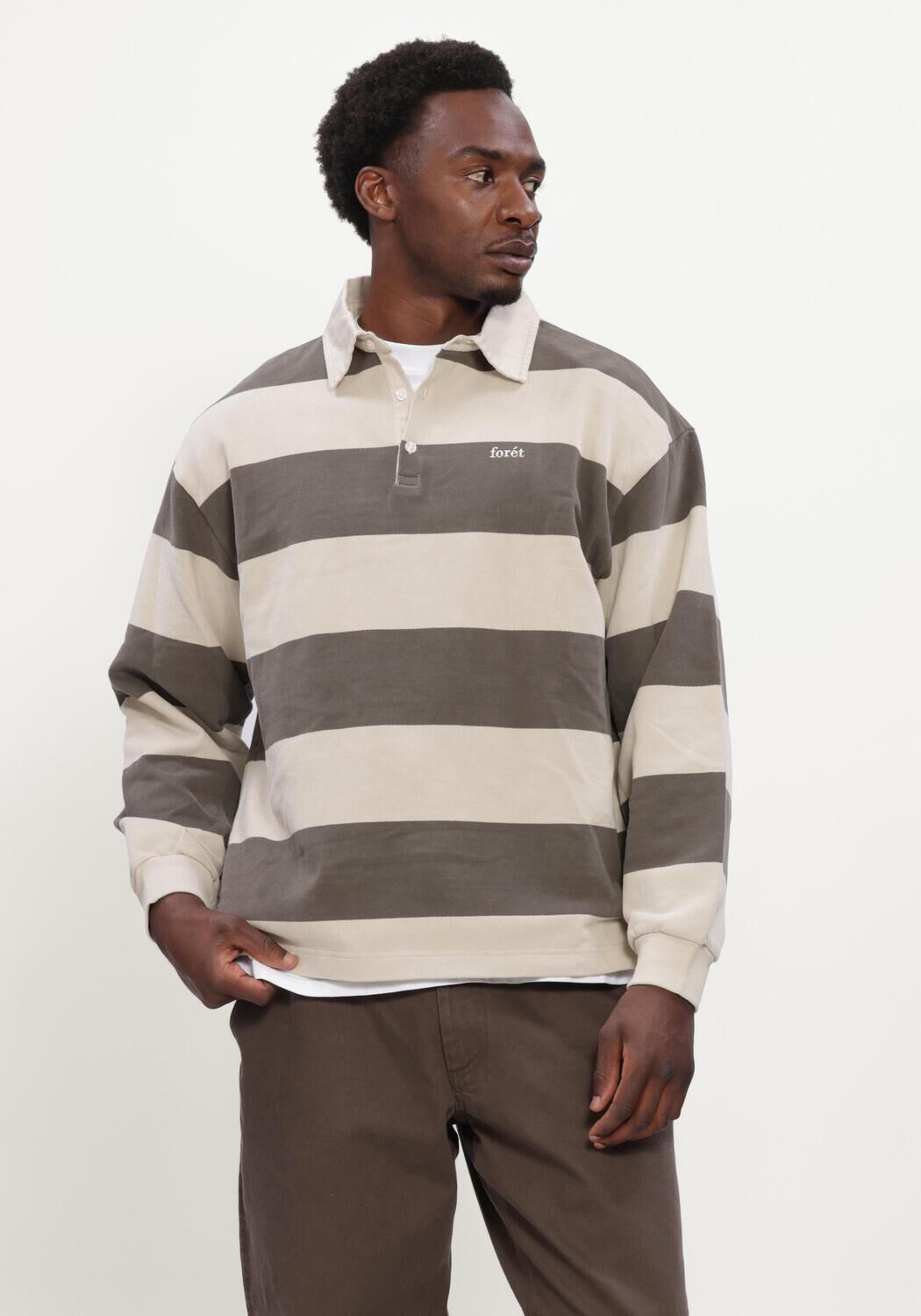 Bruine FOR&Eacute;T Polo MATCH RUGBY SWEATSHIRT WOOD STRIPE - large