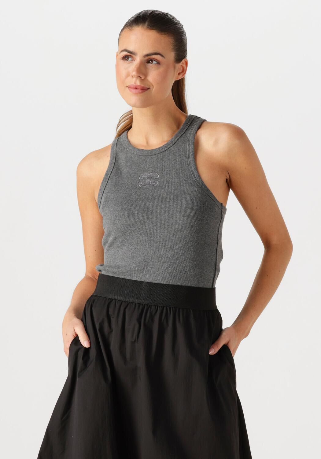 Co'Couture Top Dames Saharacc Embroidery Tank Top, Maat: L, Kleur: Grijs