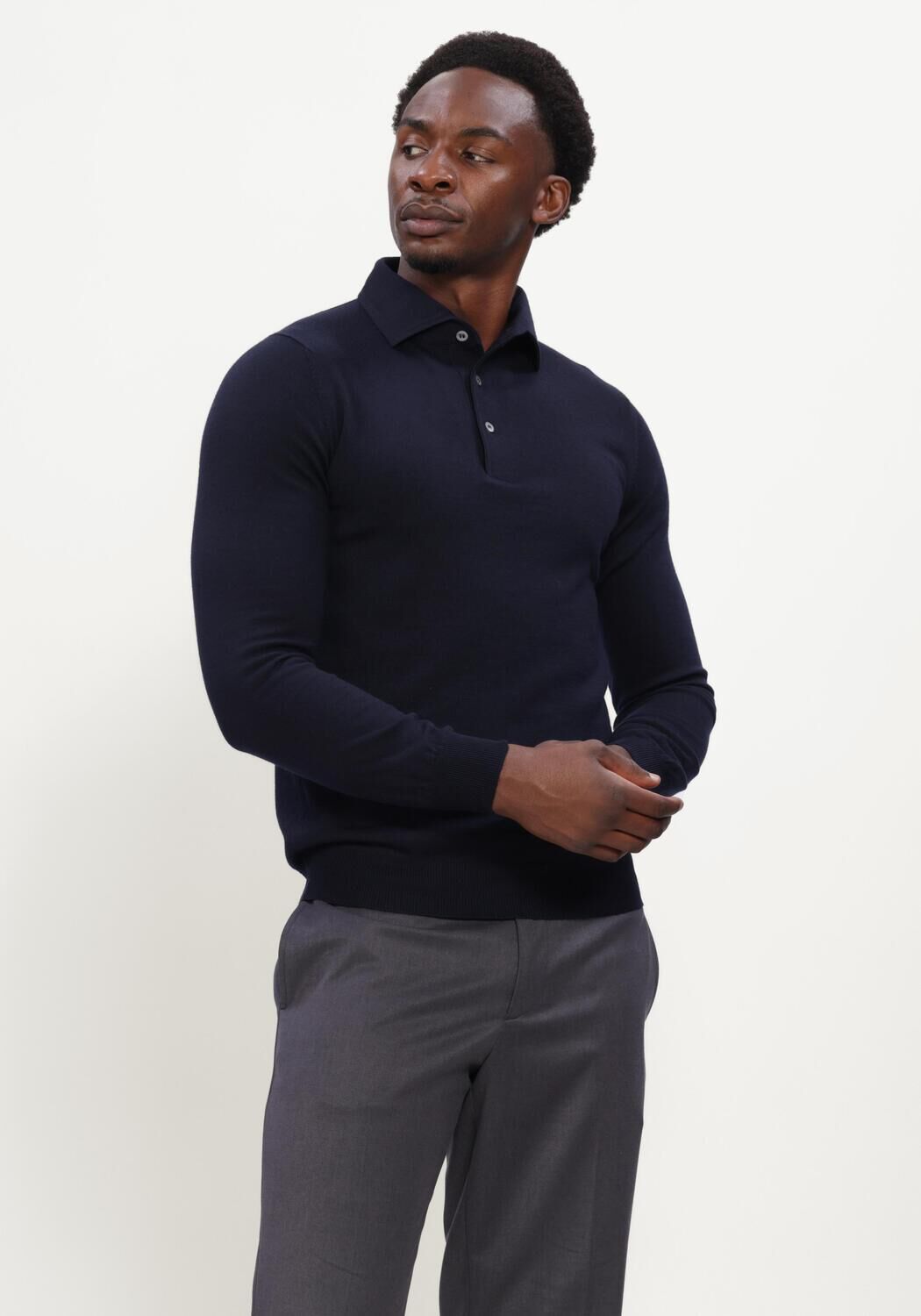 Donkerblauwe GRAN SASSO Polo POLO L/SLV - large