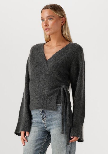 Donkergrijze SECOND FEMALE Vest BROOK KNIT WRAP CARDIGAN - large