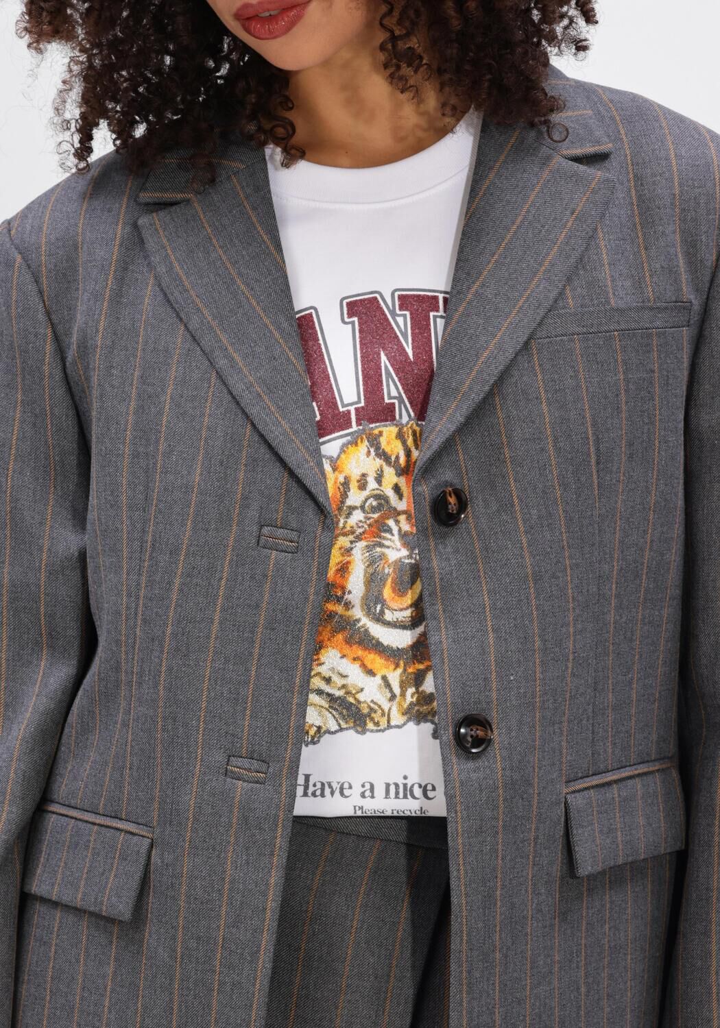 Grijze GANNI Blazer WOOL STRIPE BLAZER - large