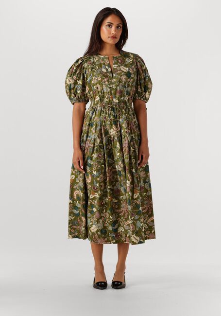 Groene ULLA JOHNSON Midi jurk ADRIANA SHORT SLEEVE MIDI DRESS - large