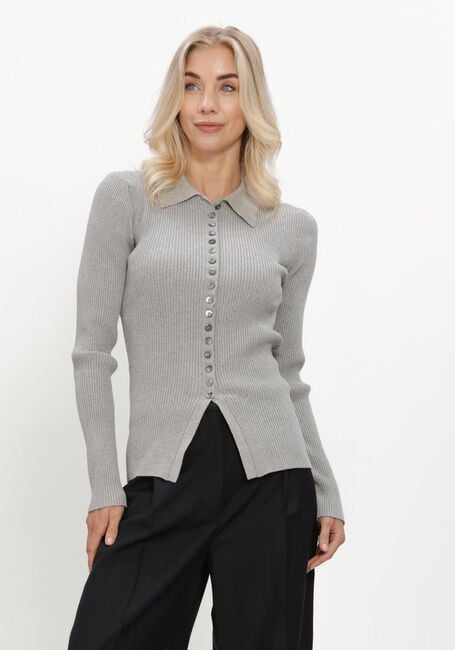 Lichtgrijze ROHE Vest ELONGATED RIB CARDIGAN - large