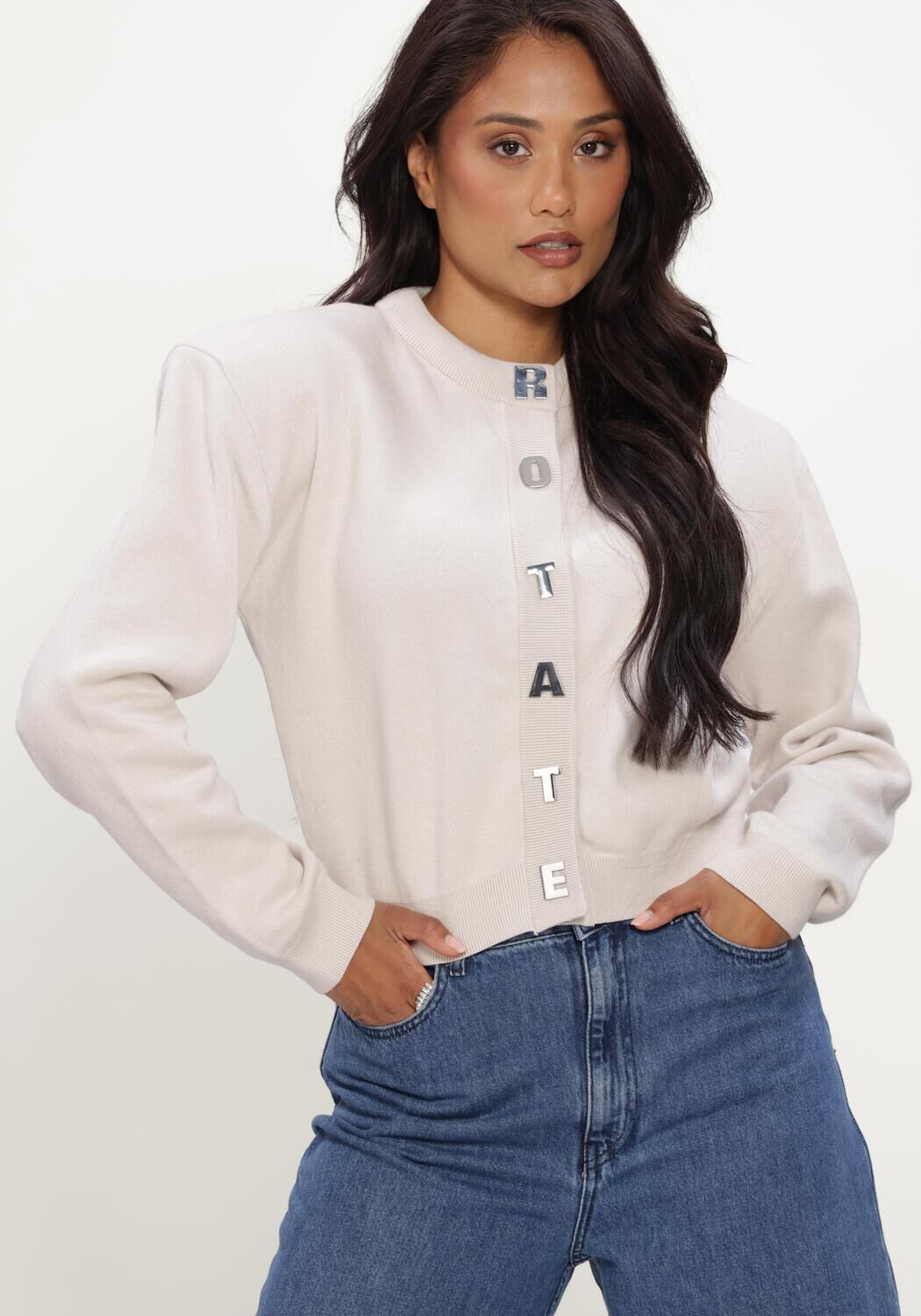 Beige ROTATE Trui FIRM KNIT CARDIGAN - large