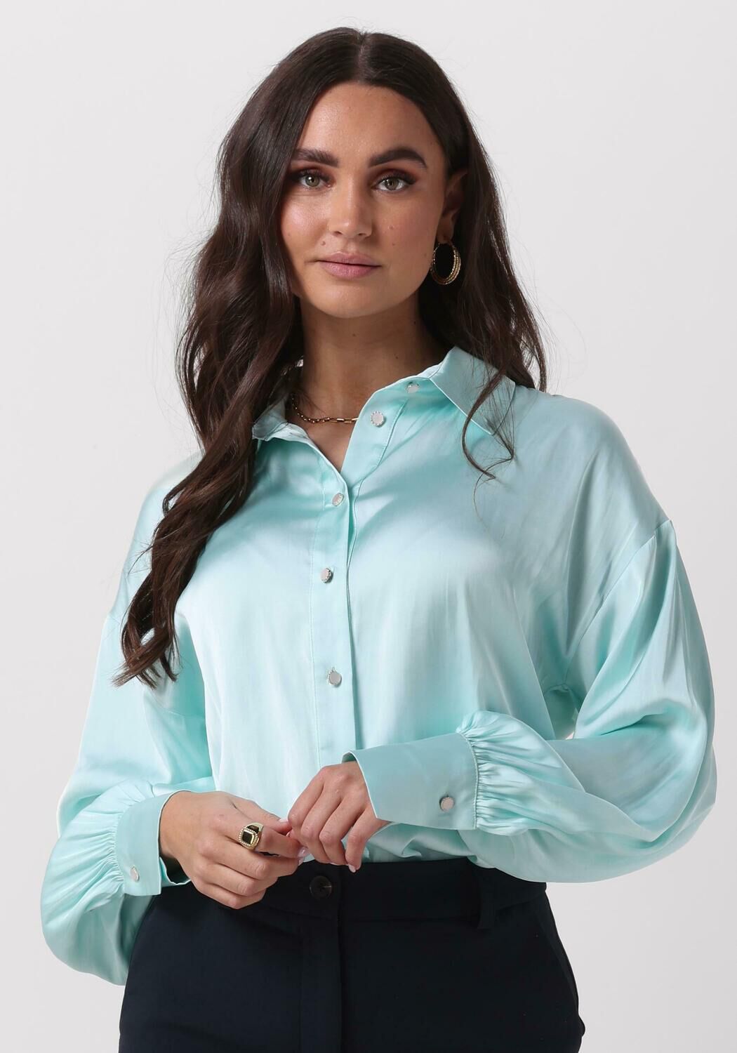 Access Blouse Dames Satin Effect Shirt, Maat: M/L, Kleur: Mint