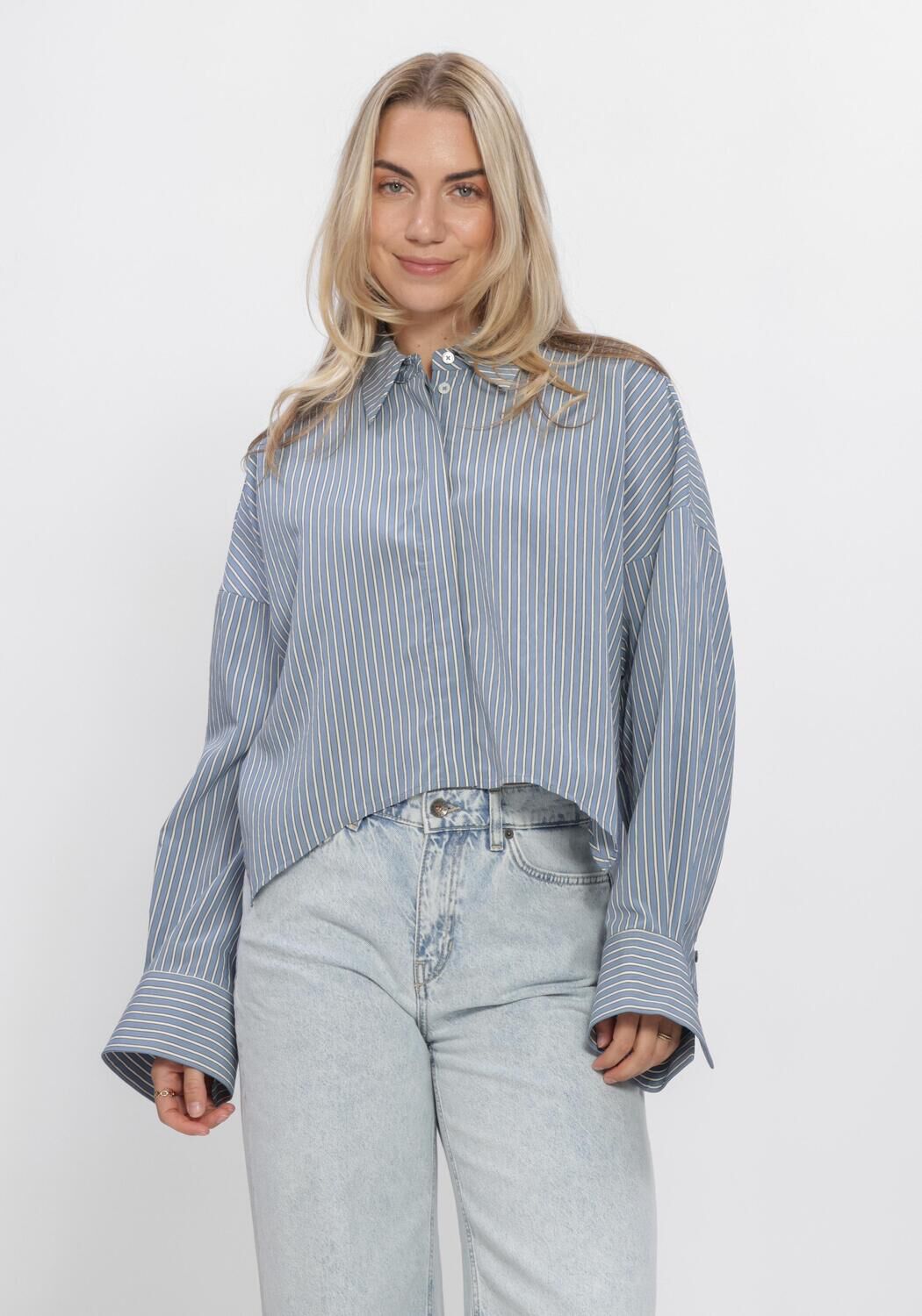 Blauwe DRYKORN Blouses OSHIA STRIPE BLOUSE - large