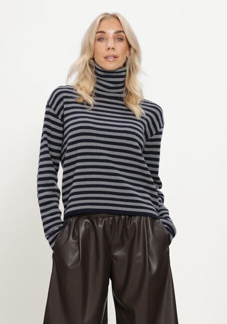 Donkerblauwe JOHNY Trui FREDERIC CASHWOOL ROLLNECK STRIPES - large