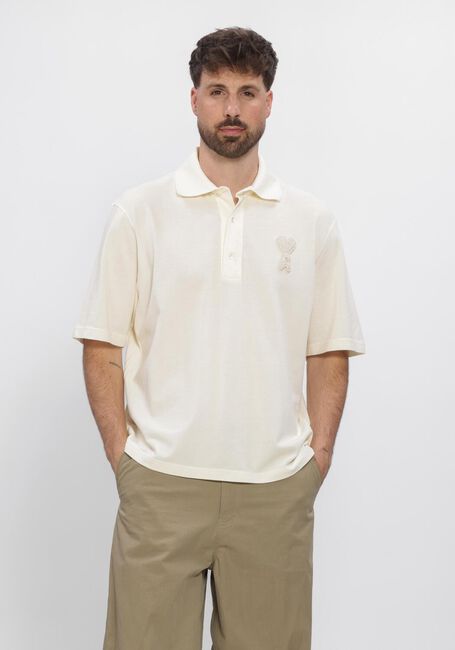 Ecru AMI PARIS Polo BOXY FIT POLO WITH AMI DE COEUR KNITTED PATCH - large