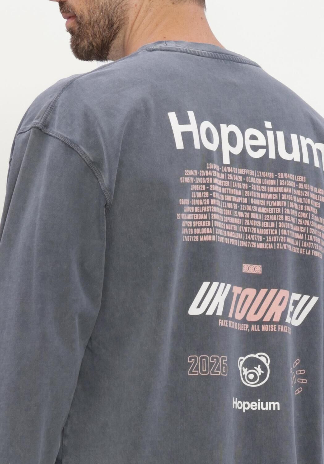 Grijze HOPEIUM T-shirt TOUR LONG SLEEVE TEE HEAVY WASHED GREY - large