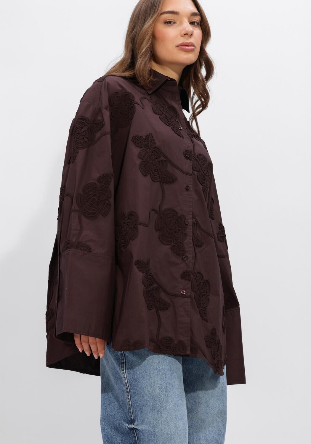 Bruine ROTATE Blouses FLOWER OVERSIZED SHIRT - large