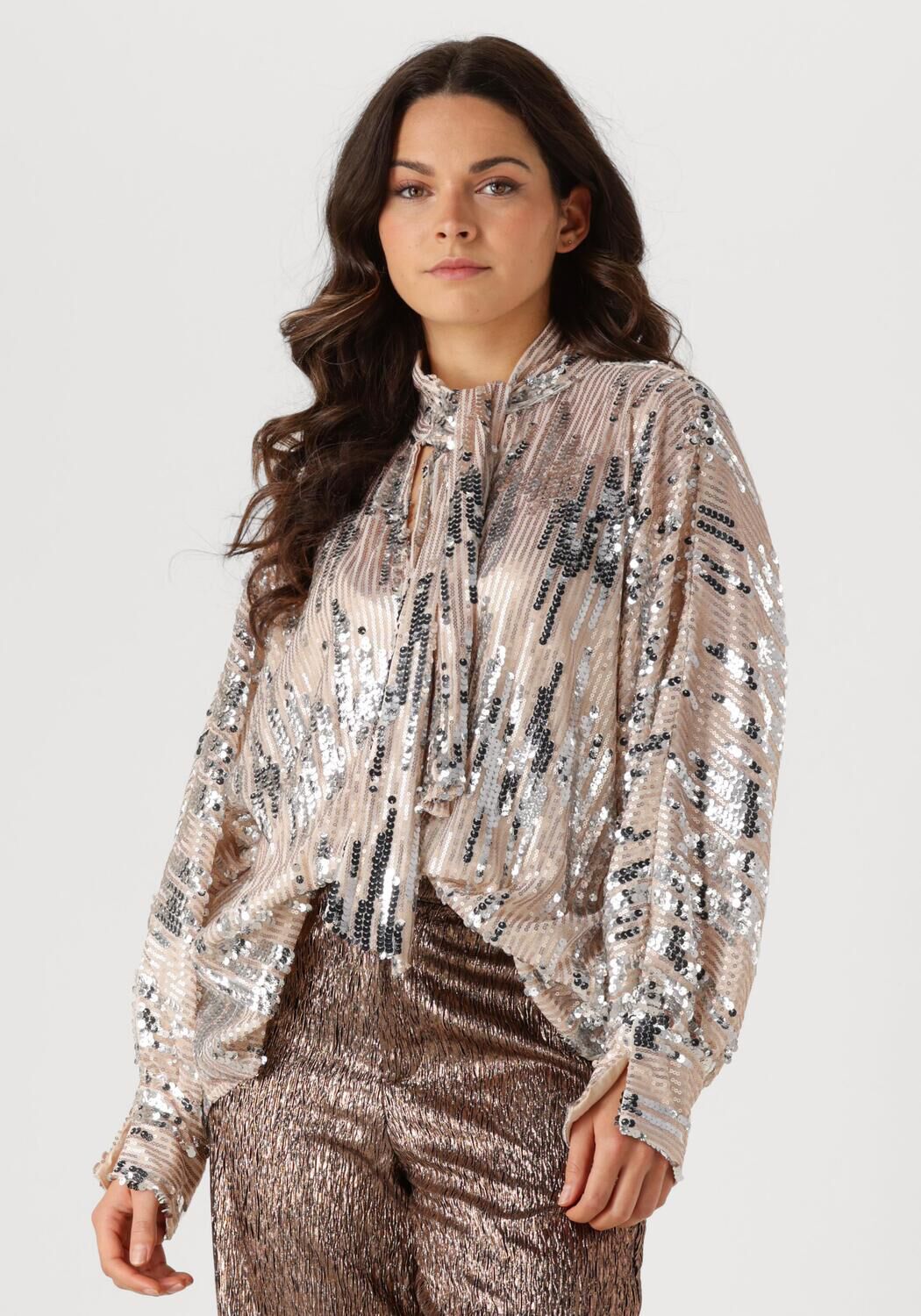 Amaya Amsterdam Blouse Dames Glitter Blouse, Maat: M, Kleur: Zilver