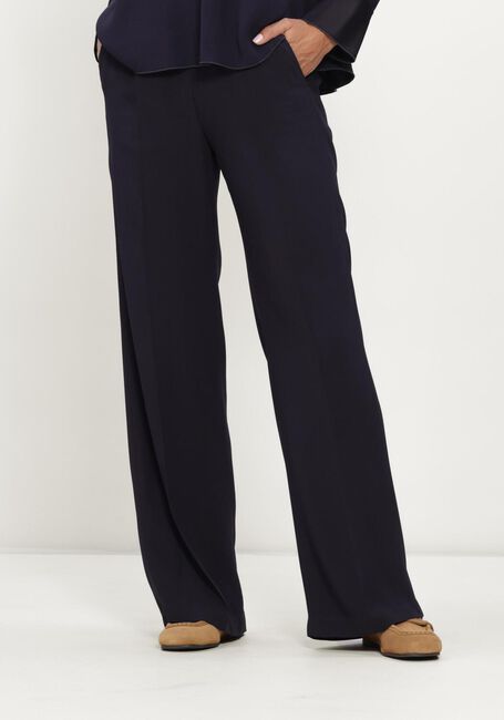 Donkerblauwe FORTE FORTE Wijde broek MATT ENVERS SATIN HIGH WAIST FLAT FRONT PANTS - large