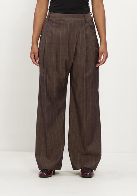 Bruine GANNI Wijde broek LIGHT WOOL MELANGE STRIPE WRAP PANTS - large