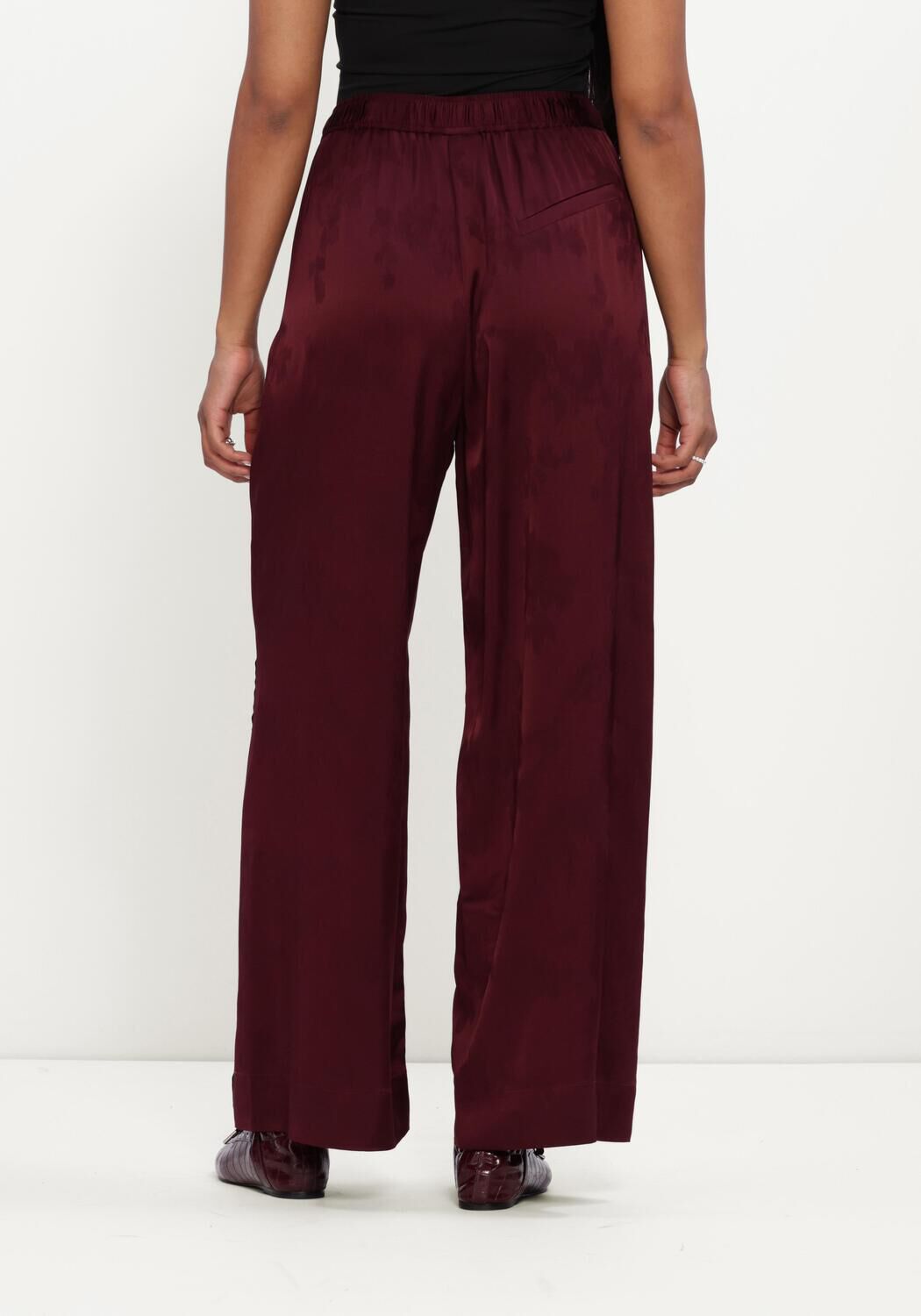 Bordeaux GANNI Broeken FLUID SATIN JACQUARD ELASTICATED PANTS - large