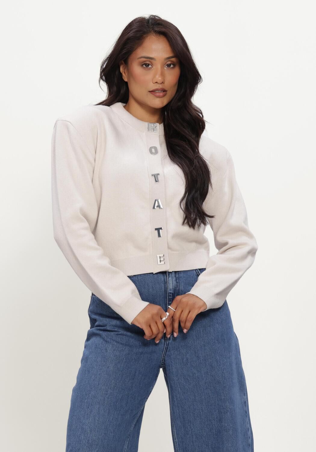 Beige ROTATE Trui FIRM KNIT CARDIGAN - large