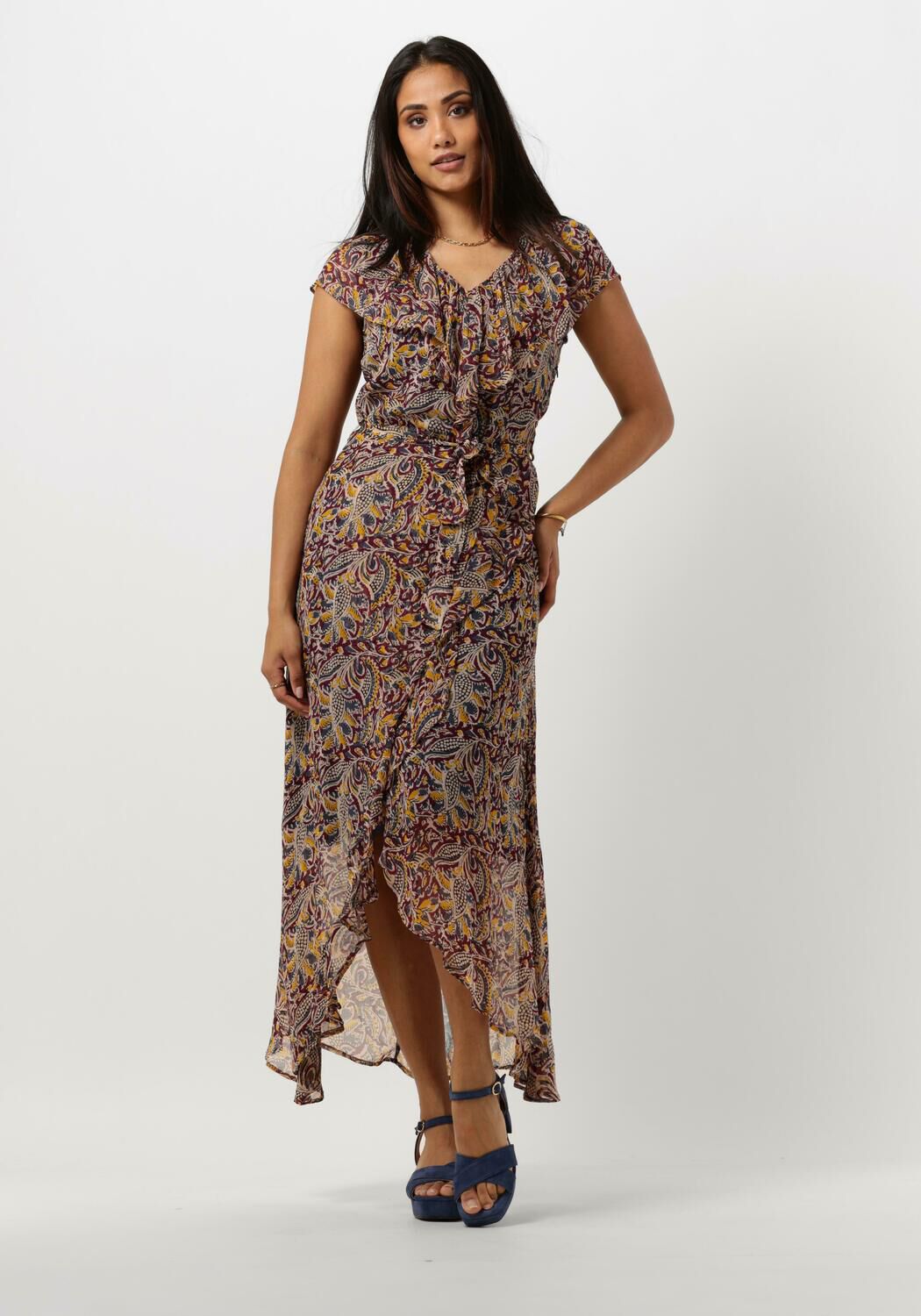 AAIKO Midi Jurk Dames Esmee Oriental Vis 520, Maat: S, Kleur: Bruin