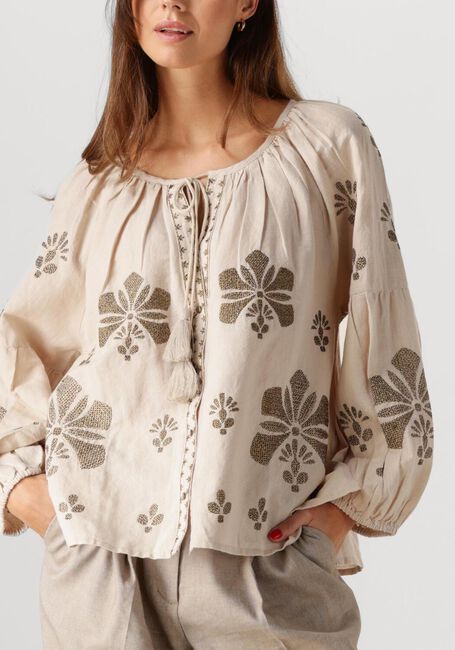 Beige SUMMUM Blouses LONGSLEEVE TOP LINEN HEAVY EMBROIDERY - large