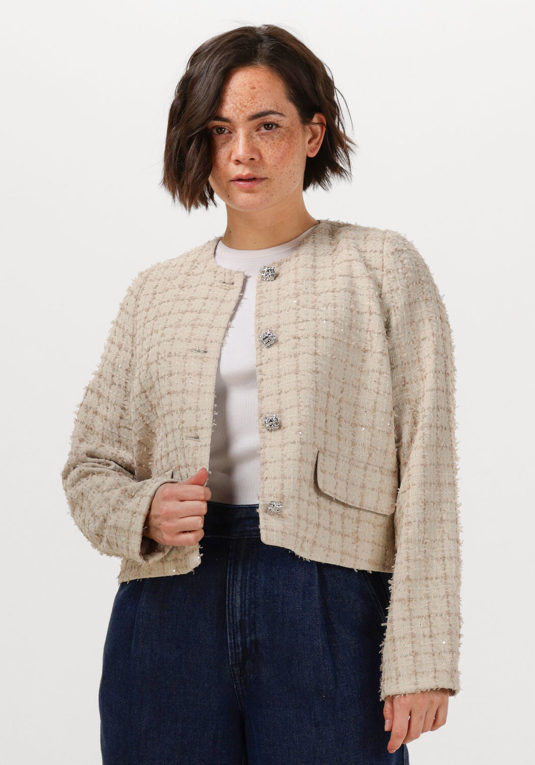 Co'Couture Jack Dames Aila Boucle Jacket, Maat: M, Kleur: Zand afbeelding 1
